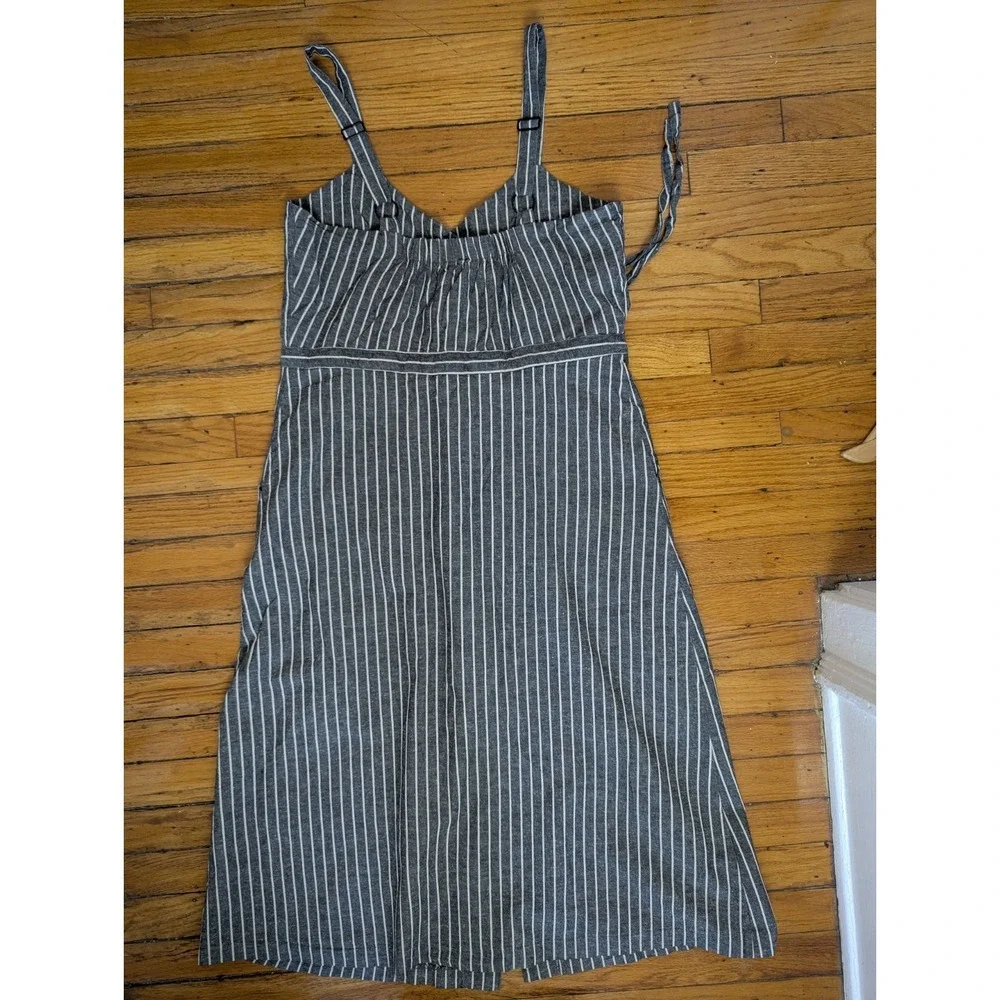 Le Lis Charcoal Pinstripe Linen Cotton Button Front Midi Dress Lined Pockets M - Picture 3 of 9